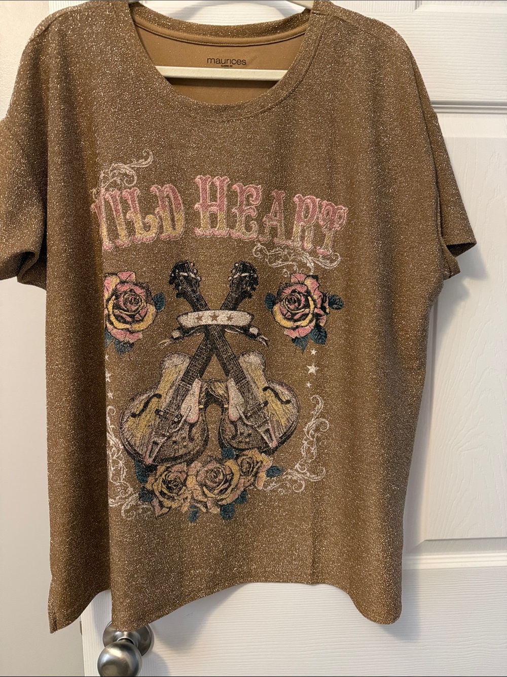 Maurices Brown Glitter 'Wild Heart' Graphic Tee with Pink Roses